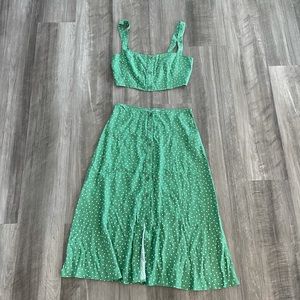 Reformation Green Polka Dot Two Piece Skirt Set 4